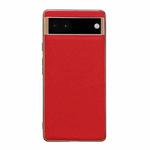 For Google Pixel 6 Genuine Leather Luolai Series Nano Electroplating Phone Case(Red)