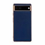 For Google Pixel 7 Genuine Leather Luolai Series Nano Electroplating Phone Case(Dark Blue)