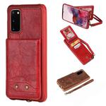 For Galaxy S20 Vertical Flip Shockproof Leather Protective Case with Short Rope, Support Card Slots & Bracket & Photo Holder & Wallet Function(Red)