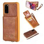 For Galaxy S20 Vertical Flip Shockproof Leather Protective Case with Short Rope, Support Card Slots & Bracket & Photo Holder & Wallet Function(Brown)