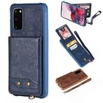 For Galaxy S20 Vertical Flip Shockproof Leather Protective Case with Short Rope, Support Card Slots & Bracket & Photo Holder & Wallet Function(Blue)