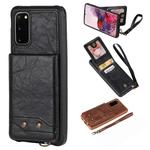 For Galaxy S20 Vertical Flip Shockproof Leather Protective Case with Short Rope, Support Card Slots & Bracket & Photo Holder & Wallet Function(Black)