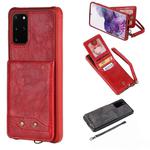 For Galaxy S20+ Vertical Flip Shockproof Leather Protective Case with Short Rope, Support Card Slots & Bracket & Photo Holder & Wallet Function(Red)