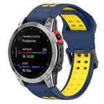 For Garmin Fenix 7S / 6S / 5S Two-color Silicone Watch Band(Blue Yellow)