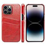For iPhone 14 Pro Fierre Shann Retro Oil Wax Texture PU Leather Case with Card Slots(Red)