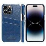 For iPhone 14 Pro Max Fierre Shann Retro Oil Wax Texture PU Leather Case with Card Slots (Blue)