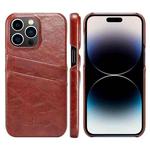 For iPhone 14 Pro Max Fierre Shann Retro Oil Wax Texture PU Leather Case with Card Slots (Brown)