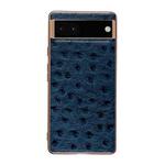 For Google Pixel 7 Genuine Leather Ostrich Texture Nano Electroplating Phone Case(Blue)