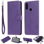 For Galaxy A10s 2 in 1 Solid Color Detachable PU Leather Case with Card Slots & Magnetic Holder & Photo Frame & Wallet & Strap(Purple)