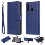 For Galaxy A20s 2 in 1 Solid Color Detachable PU Leather Case with Card Slots & Magnetic Holder & Photo Frame & Wallet & Strap(Blue)