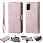For Galaxy A51 2 in 1 Solid Color Detachable PU Leather Case with Card Slots & Magnetic Holder & Photo Frame & Wallet & Strap(Rose Gold)