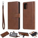 For Galaxy A71 2 in 1 Solid Color Detachable PU Leather Case with Card Slots & Magnetic Holder & Photo Frame & Wallet & Strap(Brown)