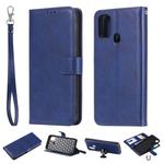 For Galaxy M30s 2 in 1 Solid Color Detachable PU Leather Case with Card Slots & Magnetic Holder & Photo Frame & Wallet & Strap(Blue)