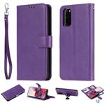 For Galaxy S20 2 in 1 Solid Color Detachable PU Leather Case with Card Slots & Magnetic Holder & Photo Frame & Wallet & Strap(Purple)
