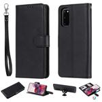 For Galaxy S20 2 in 1 Solid Color Detachable PU Leather Case with Card Slots & Magnetic Holder & Photo Frame & Wallet & Strap(Black)