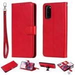 For Galaxy S20 2 in 1 Solid Color Detachable PU Leather Case with Card Slots & Magnetic Holder & Photo Frame & Wallet & Strap(Red)
