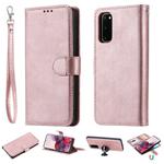 For Galaxy S20 2 in 1 Solid Color Detachable PU Leather Case with Card Slots & Magnetic Holder & Photo Frame & Wallet & Strap(Rose Gold)
