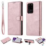 For Galaxy S20 Ultra 2 in 1 Solid Color Detachable PU Leather Case with Card Slots & Magnetic Holder & Photo Frame & Wallet & Strap(Rose Gold)