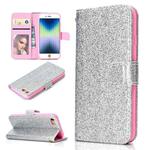 For iPhone SE 2022 / SE 2020 Glitter Powder Horizontal Flip Leather Case with Card Slots & Holder & Photo Frame & Wallet(Silver)