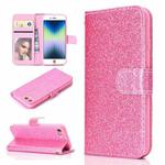 For iPhone SE 2022 / SE 2020 Glitter Powder Horizontal Flip Leather Case with Card Slots & Holder & Photo Frame & Wallet(Pink)