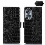 For Honor 70 Crocodile Top Layer Cowhide Leather Phone Case(Black)