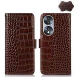 For Honor 70 Crocodile Top Layer Cowhide Leather Phone Case(Brown)