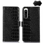 For Sony Xperia 5 IV Crocodile Top Layer Cowhide Leather Phone Case(Black)
