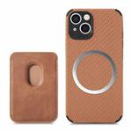 For iPhone 14 Pro Carbon Fiber Leather Card Magsafe Case(Brown)