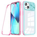 For iPhone 14 360 Full Body Sliding Camshield Phone Case (Baby Blue Pink)