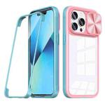 For iPhone 13 Pro 360 Full Body Sliding Camshield Phone Case (Pink Green)