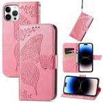 For iPhone 14 Pro Max Butterfly Embossing Leather Case (Pink)