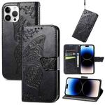 For iPhone 14 Pro Max Butterfly Embossing Leather Case (Black)