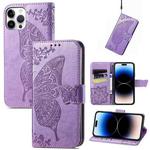 For iPhone 14 Pro Max Butterfly Embossing Leather Case (Light Purple)