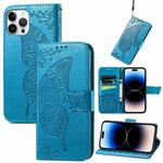 For iPhone 14 Pro Butterfly Embossing Leather Case(Blue)