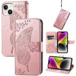 For iPhone 14 Butterfly Embossing Leather Case (Rose Gold)