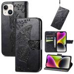 For iPhone 14 Plus Butterfly Embossing Leather Case (Black)