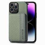 For iPhone 14 Pro Max Carbon Fiber Magnetic Card Bag Phone Case (Green)