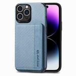 For iPhone 14 Pro Carbon Fiber Magnetic Card Bag Phone Case(Blue)