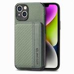 For iPhone 14 Plus Carbon Fiber Magnetic Card Bag Phone Case (Green)