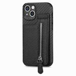 For iPhone 14 Carbon Fiber Vertical Flip Zipper Phone Case (Black)