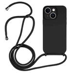 For iPhone 14 Crossbody Lanyard Liquid Silicone Case(Black)