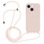 For iPhone 14 Crossbody Lanyard Liquid Silicone Case(Sand Pink)
