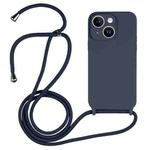 For iPhone 14 Crossbody Lanyard Liquid Silicone Case(Midnight Blue)