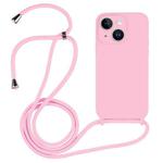 For iPhone 14 Crossbody Lanyard Liquid Silicone Case(Pink)