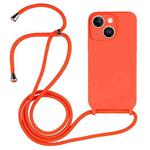 For iPhone 14 Plus Crossbody Lanyard Liquid Silicone Case(Orange)