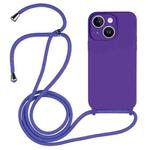 For iPhone 14 Plus Crossbody Lanyard Liquid Silicone Case(Purple)
