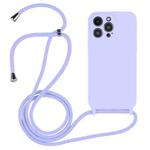 For iPhone 14 Pro Crossbody Lanyard Liquid Silicone Case(Light Purple)