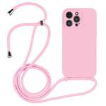 For iPhone 14 Pro Crossbody Lanyard Liquid Silicone Case(Pink)