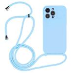 For iPhone 14 Pro Max Crossbody Lanyard Liquid Silicone Case(Blue)