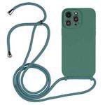 For iPhone 14 Pro Max Crossbody Lanyard Liquid Silicone Case(Pine Needle Green)